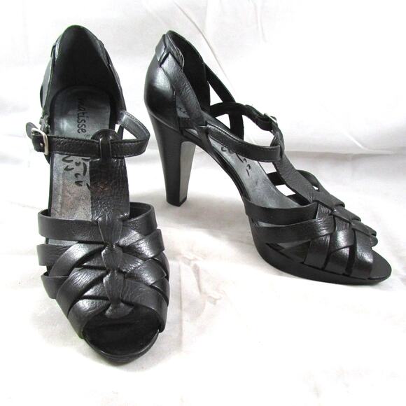Matisse Black Strappy Woven Leather Sandals Shoes 4" High Heels Size 9 M - Picture 1 of 7